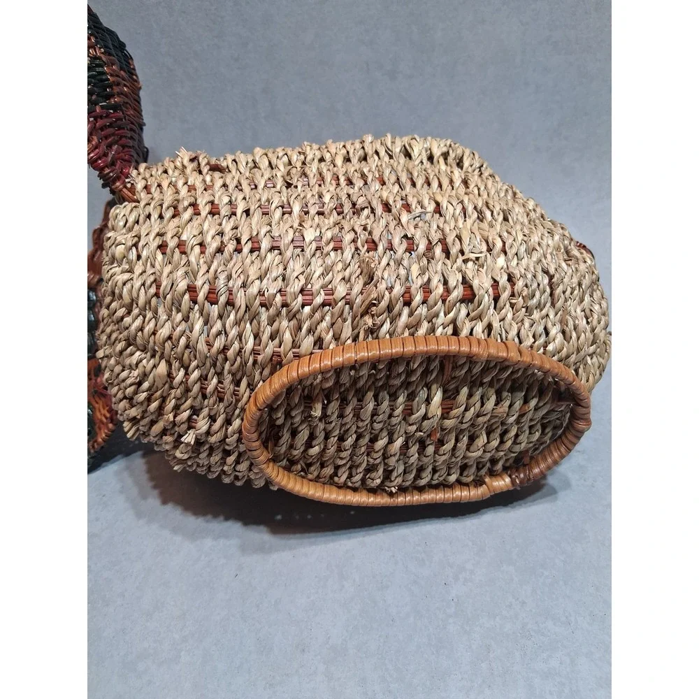Vintage Woven Rattan Wicker Turkey Basket Thanksgiving Autumn Fall Decor